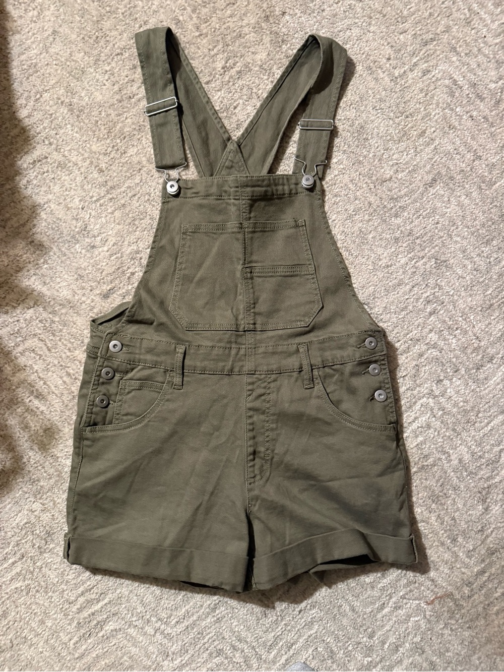 Time & Tru Olive Green Women's Short Overalls